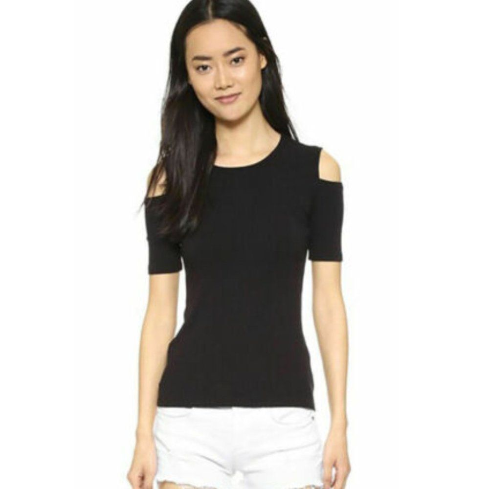 Bailey 44 Pafan Cold Shoulder Black Ribbed Top Small